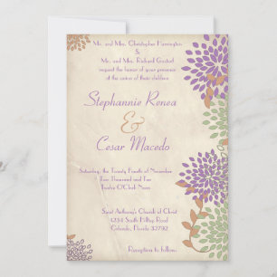 5x7 Convite para Casamento Flor Verde Roxo