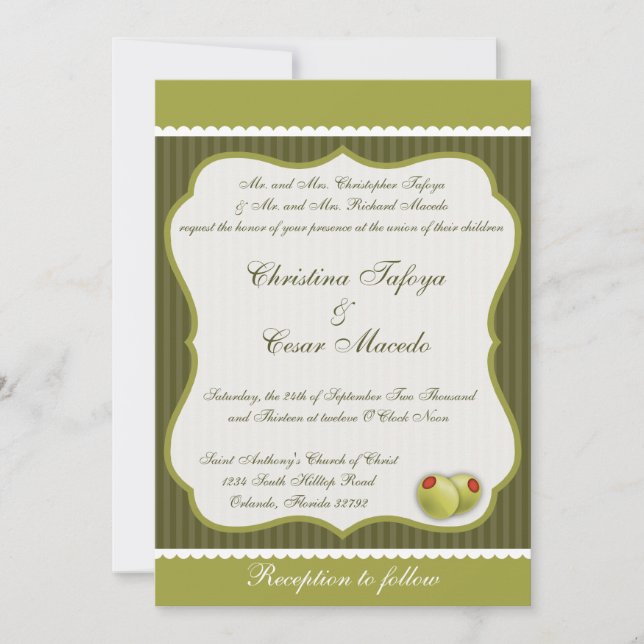 5x7 Convite para Casamento Martini Olives Greve Ve (Frente)