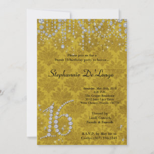 5x7 Diamante Amarelo Doce 16 Convite de Aniversár
