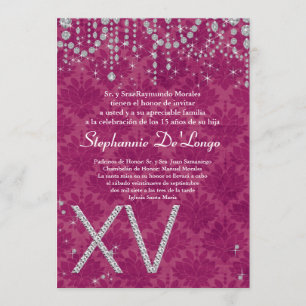 5x7 Diamante Rosa Quinceanera Convite de Aniversá
