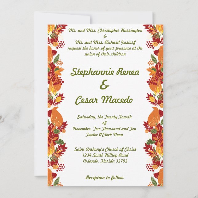 5x7 Folhagem de Convite de Casamento Folhagem de F (Frente)