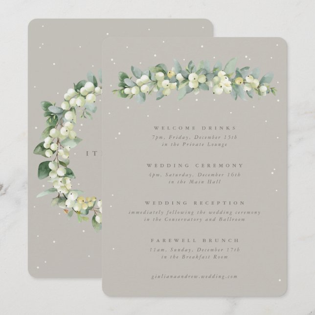 5x7 Greige Snowberry+Eucalyptus Wedding Itinerário (Frente/Verso)