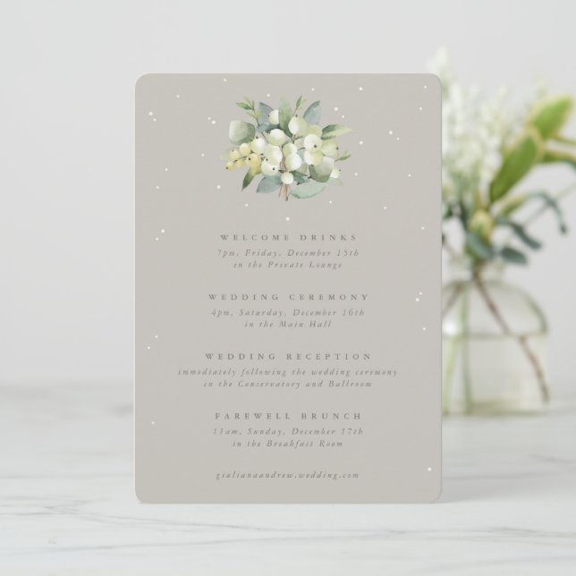 5x7 Greige Snowberry+Eucalyptus Wedding Itinerário (Em pé/Frente)