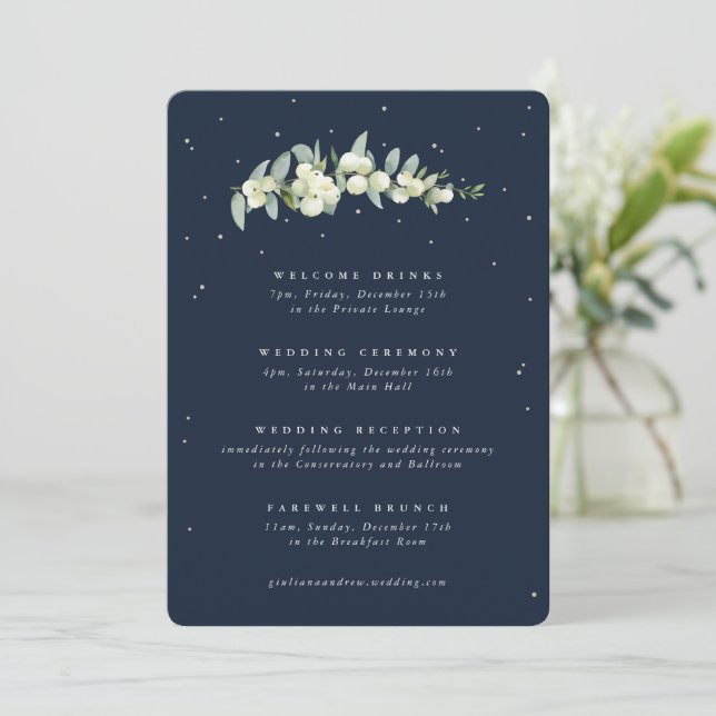 5x7 Itinerário de Casamento Navy Snowberry+Eucalip (Em pé/Frente)