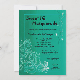 5x7 Mascarada Aqua Doce 16 Convite de Aniversário