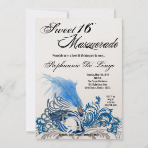 5x7 Mascarada Azul Doce 16 Convite de Aniversário