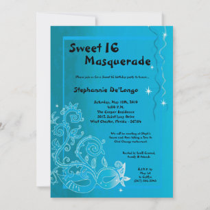 5x7 Mascarada Azul Doce 16 Convite de Aniversário