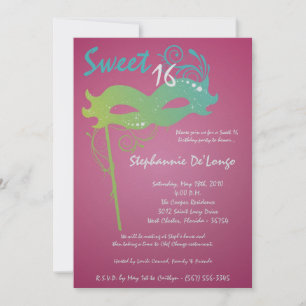 5x7 Mascarada cor-de-rosa Doce 16 Convite de anive