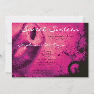 5x7 Mascarada cor-de-rosa Doce 16 Convite de Anive