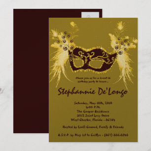 5x7 Mascarada Doce Dourado 16 Convite de Aniversá