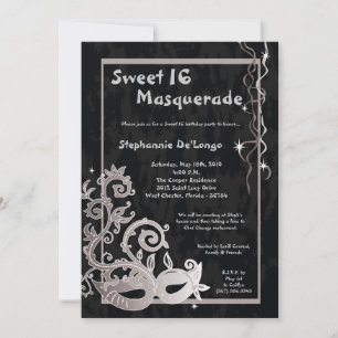5x7 Mascarada preto Doce 16 Convite de Aniversário