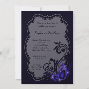 5x7 Mascarada Roxo Doce 16 Convite de Aniversário