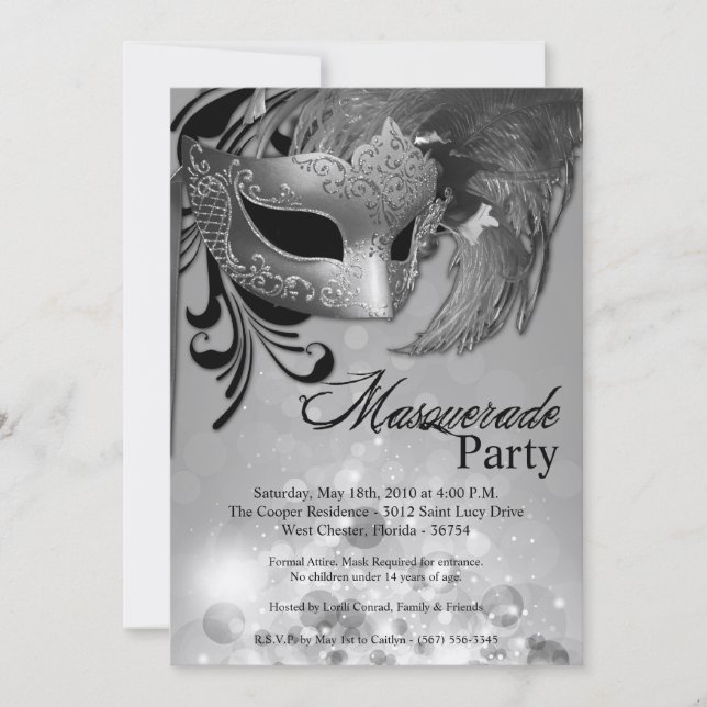 5x7 Mascarada Silver Sweet 16 Aniversário Convite (Frente)