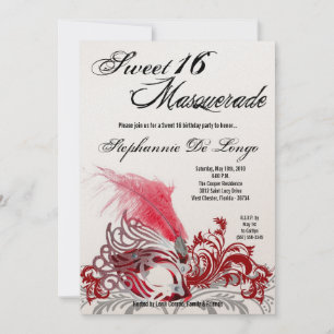 5x7 Mascarada Vermelho Doce 16 Convite de Anivers