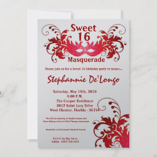 5x7 Mascarada Vermelho Doce 16 Convite de Aniversá