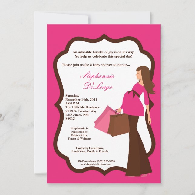 5x7 Moderno Mod Mãe Comprando Convite para Chás de (Frente)