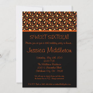 5x7 Orange Cheetah 16º Convite de Aniversário