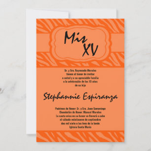 5x7 Orange Zebra Impressão Quinceanera 15 Convite