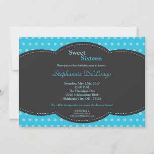 5x7 Polkadot Azul Doce 16 Convite de Aniversário
