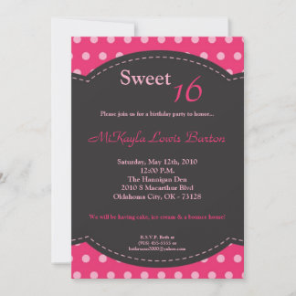 5x7 Polkadot Rosa 16 Convite de Aniversário