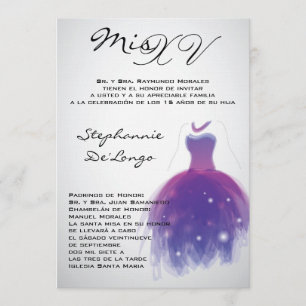 5x7 Púrpura Vestido Quinceanera Convite de Aniver