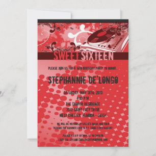 5x7 Red DJ Spin Turntable16º Convite de Aniversári