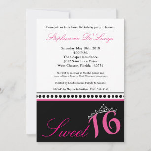 5x7, Rosa Quente, Tiara Sweet 16 Convite de Aniver