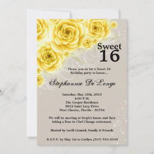 5x7 Rosas Amarelas Doce 16 Convite de Aniversário