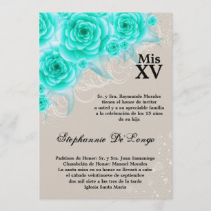 5x7 Rosas Aqua Convite de Aniversário para Quince