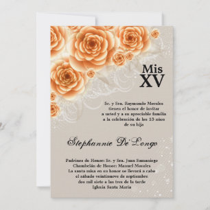 5x7 Rosas Laranja Quinceanera Convite de Aniversá