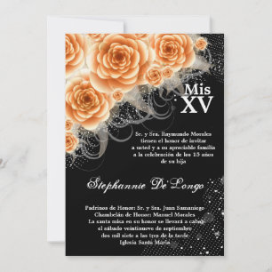5x7 Rosas Laranja Quinceanera Convite de Aniversár