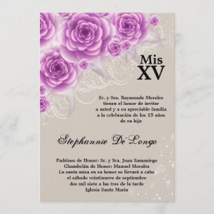 5x7 Rosas Roxos Convite de Aniversário para Quince