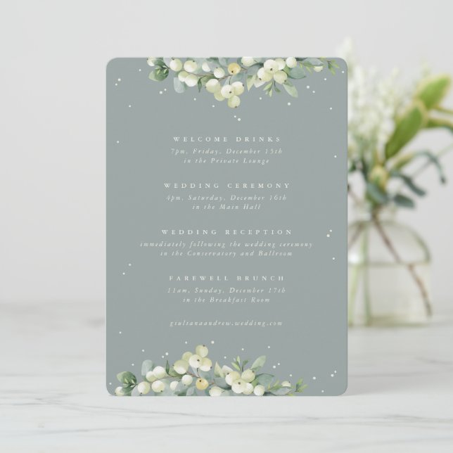 5x7 Seafoam Snowberry+Eucalyptus Wedding Itinerári (Em pé/Frente)
