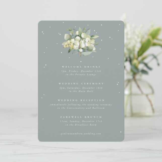5x7 Seafoam Snowberry+Eucalyptus Wedding Itinerári (Em pé/Frente)