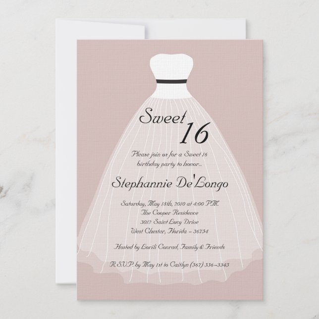 5x7 Tan Sheer Dress 16 Convite de Aniversário (Frente)