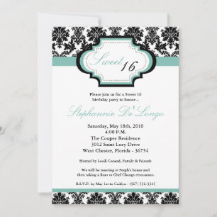 5x7 TiffanyBlu Damask Sweet 16 Convite de Anivers