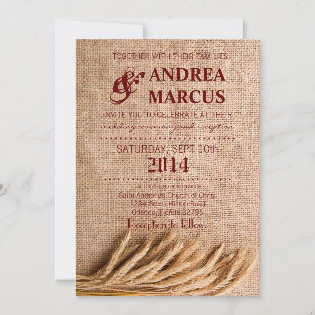 5x7 Trigo de Convite para Casamento no Burlap Sack (Frente)