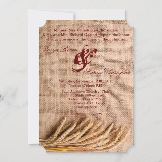 5x7 Trigo de Convite para Casamento no Burlap Sack (Frente)