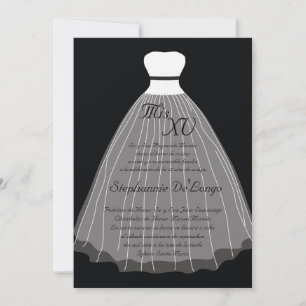 5x7 Vestido Preto Quinceanera Convite de Aniversá