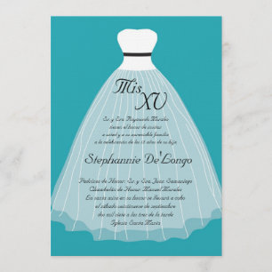 5x7 Vestido Teal Quinceanera Convite de Aniversár