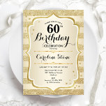 60ª Festa de aniversário - Convite Dourado<br><div class="desc">60º Convite de aniversário. Design elegante em ouro e branco. Apresenta fitas de ouro com brilho sutil,  fonte de script na moda e confetti. Perfeito para uma comemoração de glam.</div>