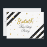 60ª Festa de aniversário personalizada<br><div class="desc">Convite para Script de Aniversário do 60º aniversário do Modern Surprise,  com faixas pretas e pontos de brilho dourado com tipografia de script que você pode facilmente editar. Para mais personalização,  clique no botão "Personalizar" e use nossa ferramenta de design para modificar este modelo.</div>