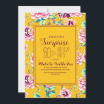 60ª Festa de aniversário Surpresa Flores Amarelas<br><div class="desc">Convite de aniversário surpresa para uma senhora de 60 anos. Projetado com flores cor-de-rosa brilhantes e folhas verdes sobre fundo amarelo-escuro.</div>