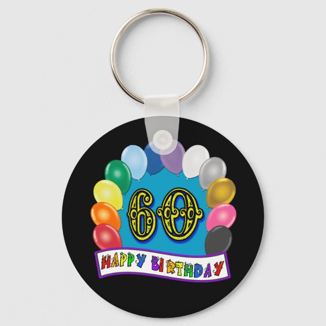 60º aniversário Balões Felizes Chaveiro de anivers (Frente)