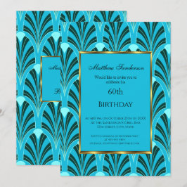 60º Aniversário Convite Art Deco Green Blue Teal