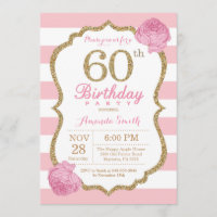 60º Aniversário Convite Rosa e Dourado