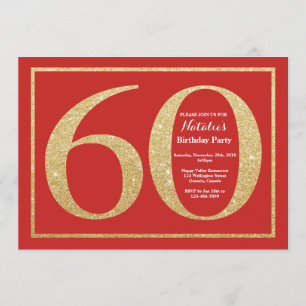 60º Aniversário Convite Vermelho e Dourado