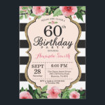60º Aniversário do Convite Mulheres. Preto Dourado<br><div class="desc">60º Aniversário de mulheres. Convidar Festa de aniversário Preta e Dourada. Dourada Glitter. Flor Floral Cor de Água Rosa. Black and White Stripes. Digital Imprimível.Para mais personalização,  clique no botão "Personalizar" e use a ferramenta design para modificar este modelo.</div>