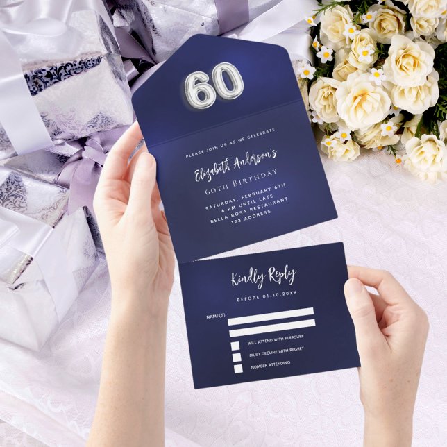 60º aniversário marinho azul prata rsvp (Criador carregado)