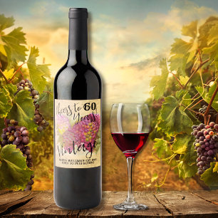 60º Aniversário Rótulo de Vinho Personalizável da